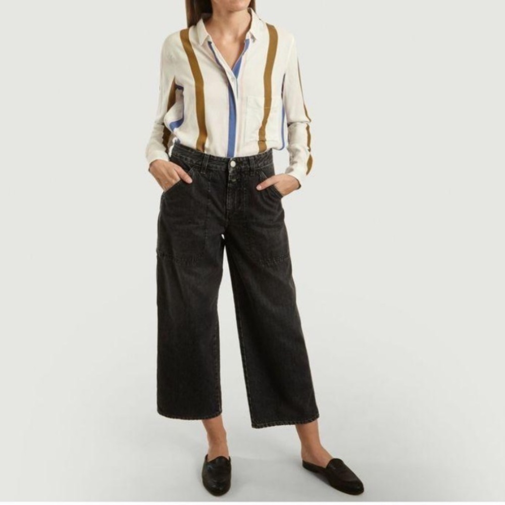 Closed Leyton Ultra High-Rise Cropped Wide-Leg Carpenter Jeans Gray Grey Sz 28 - Picture 7 of 16